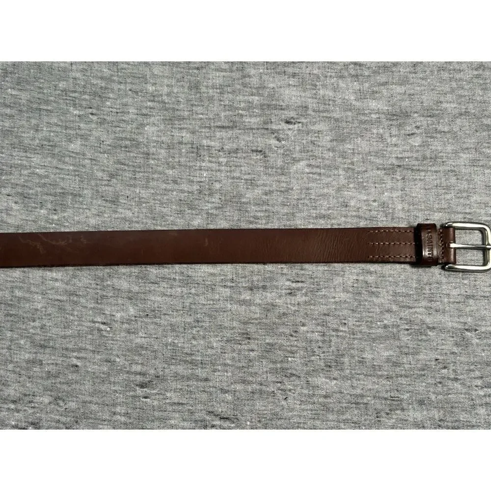 Allsaints Leather Belt Mens 40 Brown Genuine Leather Silver Colored Buckle